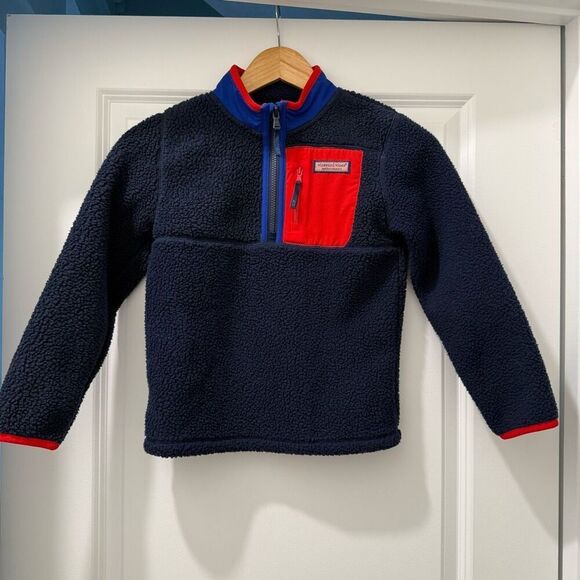 Vineyard Vines Boys Sherpa 1/2 zip Pullover Sweater Size 7 - Picture 1 of 7
